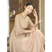 2021 Autumn New Chinese style retro tea man clothing womens stand collar embroidery modified cheongsam Ao Dai dress