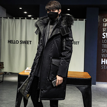 Winter down jacket mens flagship store hooded tooling jacket mens tide Korean version of thick warm medium long