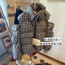 Checkerboard grid cotton clothes women 2021 new winter thickened design sense niche harbor style short bread suit