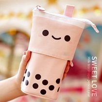 Ankou milk tea pen bag girl Primary School student stationery box pen box ins Japanese stationery bag 2021 new popular Net red middle school students cute creative vertical pen holder storage bag pencil bag