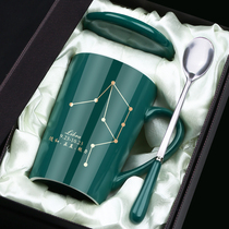 Creative ceramic mug with lid spoon drinking cup personality trend couples men and women household milk coffee cup