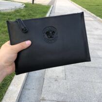 Van Family Genuine Leather Fashion Handbag Mens Head Layer Soft Bull Leather Hand Grab Bag Letter Enveloping Wave Men Personality Hand Grab Bag Men Bag