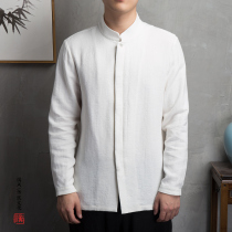 High quality Chinese long sleeve linen shirt mens casual tea clothing Chinese style mens cotton linen Tang suit