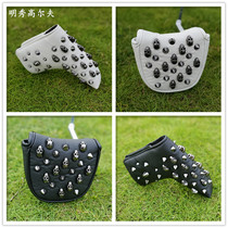 Black skull golf rod cover pole head cover club protective cap sleeve rivet push rod cover wooden rod cover
