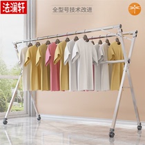 Clothes rack movable with pulley single rod floor artifact shelf indoor and outdoor drying simple stainless steel belt wheel