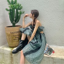 Net red summer polka dot tutu suspender open waist French dress waist showing thin fashion temperament ins wind(1