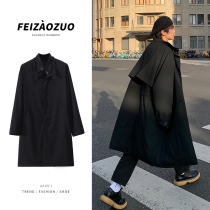 Knee trench coat mens autumn long top ins trend Korean version of loose leisure students handsome long coat
