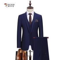 Woodpecker suit suit mens suit three-piece youth 2021 spring and autumn new business casual solid color dress