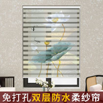 Sanskrit Chinese style printed soft yarn curtain book room living-room office bathroom toilet waterproof shading curtain free of punch