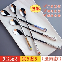 Personality creative ceramic handle Coffee cute cartoon spoon Stainless steel long handle mixing spoon Cup spoon