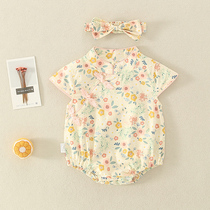 Baby cheongsam Jersey summer dress 0-9 female baby jumpsuit infant ha clothes floral cotton Princess climbing suit
