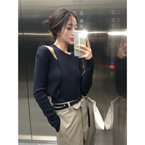 Xiaoxi owl 2022 autumn and winter New three color base shirt knit shirt blouse fake two sweater women