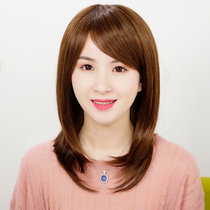 Wig female long hair natural full head middle-aged mother oblique bangs Medium long hair full head cover natural realistic repair face can be tied