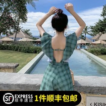 One-piece swimsuit female summer conservative cover belly thin Korean ins fairy fan 2021 new fashion student Hot Spring