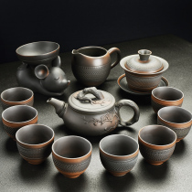 Purple pottery kung fu tea set home living room simple office retro tea cup ceramic purple sand cover Bowl teapot