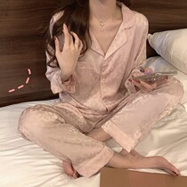 New ice silk pajamas Womens Spring and Autumn long sleeve pink two-piece suit Korean version of cute home clothes thin wear (