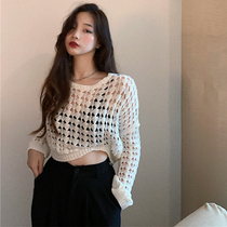 2021 summer new Korean version fishnet hollow sexy design niche knitted wild top women loose outside wear