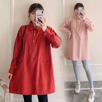 Fashion maternity dress spring and autumn shirt dress female tide mother collar long foreign style long sleeve shirt suit