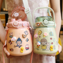 High value female students double drink Big Belly cup thermos cup 304 stainless steel Childrens straw water cup large capacity kettle
