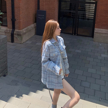 Temperament small fragrant style shirt coat womens spring and autumn 2021 New Wild Korean version loose celebrity plaid shirt
