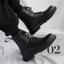 ins Martin boots male winter gush genuine leather spring autumn style Inlenty wind tooling boots High helping leather boot tide locomotive boots