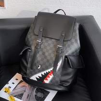New Korean backpack leather large capacity men and women trend plaid backpack travel bag student school bag computer bag