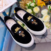 European station autumn leather lazy one-pedal loafers trend Joker breathable canvas shoes Korean casual board shoes