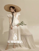 Pregnant women photography clothing beautiful style new white one-piece skirt quasi-Mommy Belly photo art photo maternity photo clothing