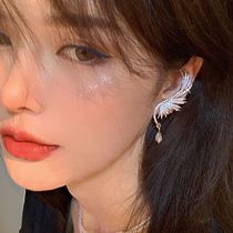 Luxury Angel Wing wing ear clip ~ advanced sense niche ins Net red diamond earrings female earrings ear stud tide