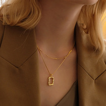 Simple geometric hollow square titanium steel two-piece necklace Net red wind fashion temperament personality tide pendant necklace for women