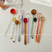 Korean wind ins stained glass spoon stirring spoon spiral twist glazed spoon milk coffee mixing restaurant