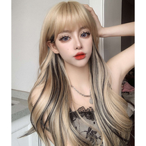 Cream dyed black tea color wig Female long hair micro-volume natural full head cover type fluffy fashion temperament long curly hair