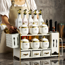 Nordic kitchen supplies ceramic salt monosodium glutamate seasoning box set household combination seasoning jar knife holder storage chopsticks tube