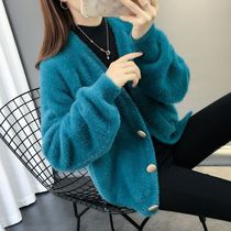 Sweater coat womens cardigan autumn 2020 New loose net red short foreign style imitation mink velvet sweater