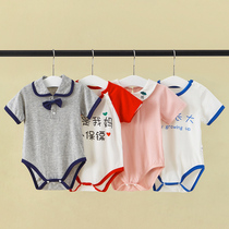 Baby Short Sleeve Bag Fart Boy Summer Clothing Slim Fit Woman Baby Summer Conjoined Pure Cotton Triangle Khacoat 3 Months 6