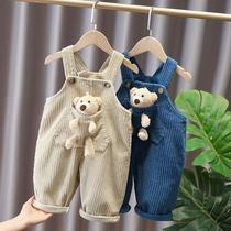 Children Little Bear lamp Core suede back with pants Children Spring and autumn clothes men and women Baby baby casual pants