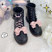 (Intention Gold) Fairy Lost Home Original Martin Boots Leather Joker Round Head Lace Sweet Cool Short Boots