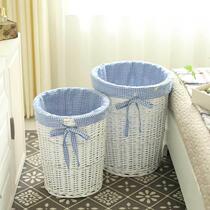 Dirty clothes basket rattan household dirty clothes storage basket fabric with cover round storage bucket dirty clothes basket bamboo weaving storage basket