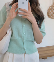 Spot~2021 new South Korea Dongdaemun V-neck short candy-colored Western style knitted cardigan women are thin