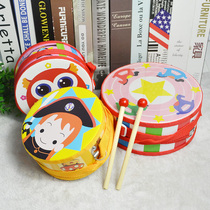 Wooden baby double-sided small army drummer beat drum Cartoon tambourine drum Children rattle early education music toys