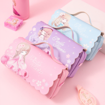 Hand-held primary school pencil bag girl stationery box ins Japanese girls large capacity children pencil case high-value pencil bag cute princess girl heart canvas super cute animation girl stationery bag