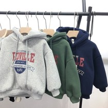 Boy plus velvet double-lined lined hooded sweater 2021 autumn winter Korean childrens warm casual top jacket