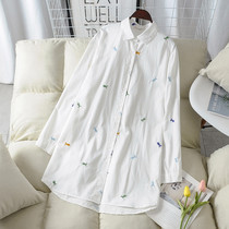 Pregnant women casual shirt autumn long sleeve small fish embroidery medium long Joker Korean shirt pregnant mother fashion top