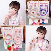 Childrens luminous necklace earrings ring bracelet set Princess little girl fairy pearl jewelry ornaments toy