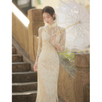 Improved lace cheongsam young model 2021 long sleeve fried street first love long daily girl dress female