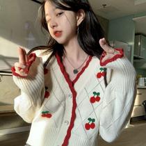 Jacket Knitted Cardigan Womens Spring and Autumn 2021 New Tide Womens Sweater Black Strawberry