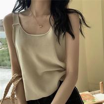 Short loose knitted camisole womens 2021 summer new Korean version wild beauty back ice silk base shirt top