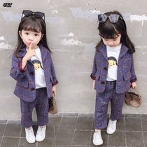 Girls New 2021 Spring and Autumn Set 1-5 Years Fashion with Cotton Set Childrens foreign-style jacket Female baby suit