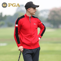 USA PGA 2021 Autumn Winter Golf Clothing Mens Sweater Long Sleeve Coat Stand Collar Thickened Mercerized Wool