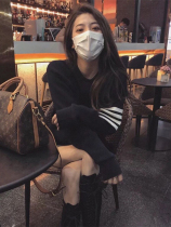 Four bar sweater womens 2021 new spring and autumn niche long-sleeved loose Korean version black hooded round neck pullover